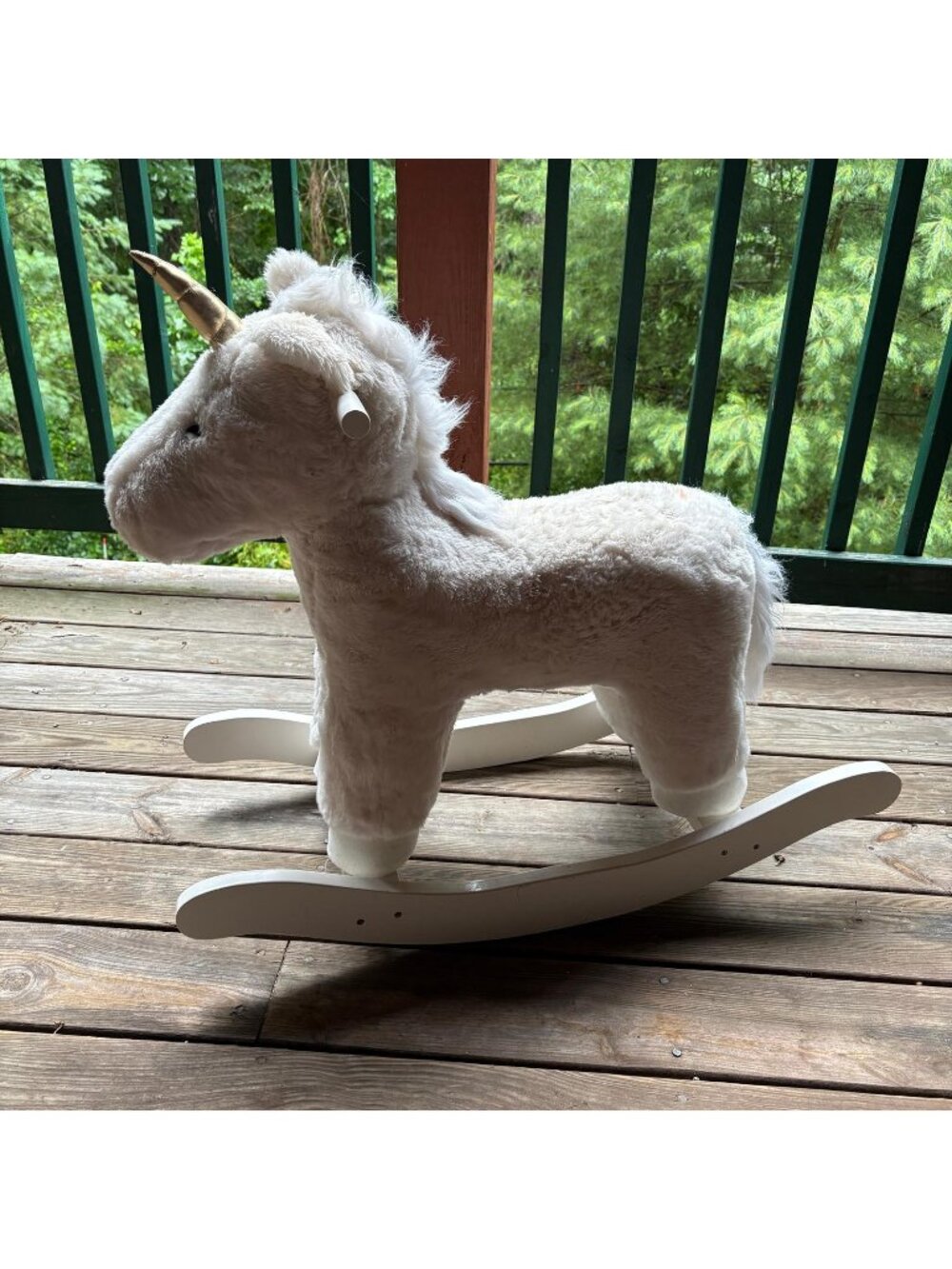 Pottery Barn Kids Jumbo White Unicorn Plush Rocking Horse PBK Discontinued Rocke